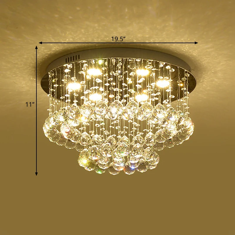Hoge Druk Natrium Minimalistisch LED Flush Lamp Nickel Circle Ceiling Mounted Light Crystal Drip Shade, 19.5"/23.5" Wide N...