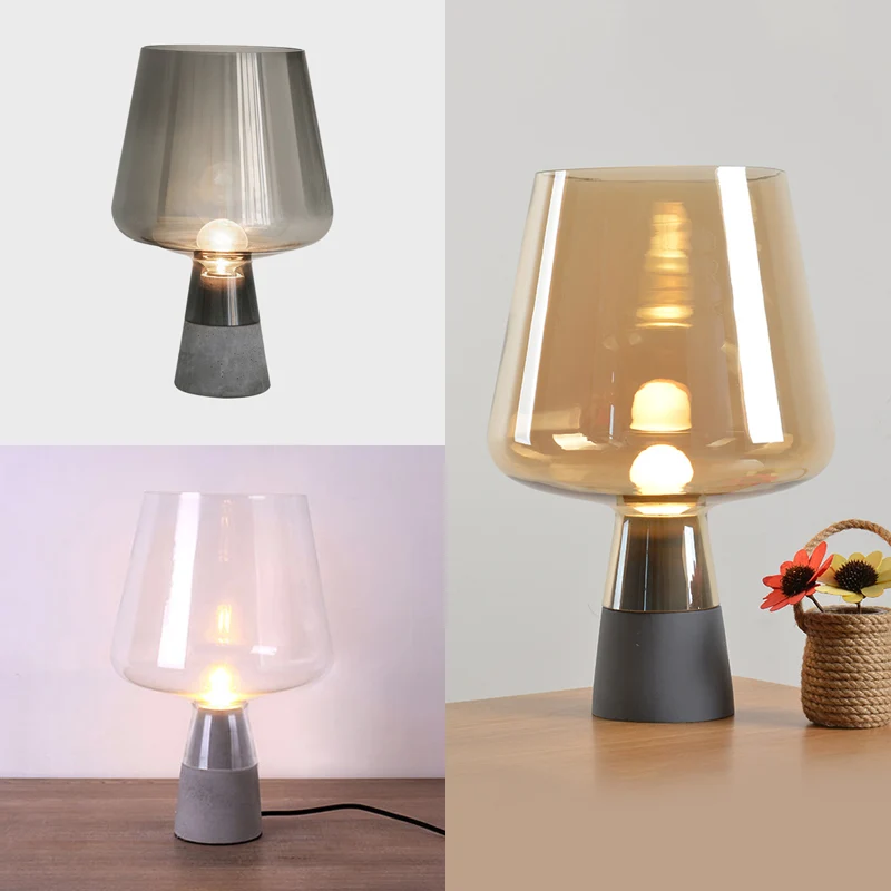 Open-Top Table Lamp Modern Grey/Brown/Clear Glass 1 Light Reading Night Table Light Cement Base, 8"/10" Breed Brown