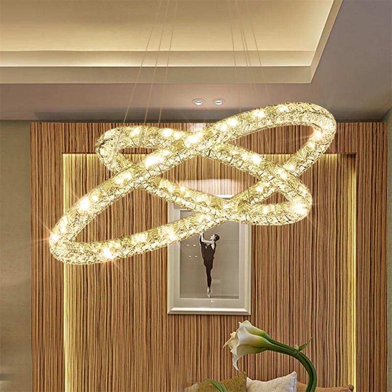 Stadsverlichting Interlaced Crystal Ring Chandelier Glam LED Ceiling Fixture Chrome