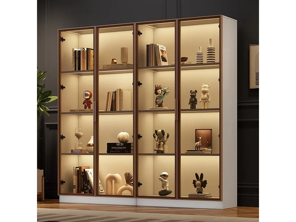 Vitrine met 2 glazen deuren, hoog dressoir - LED's - 80 x 40 x 160 cm - spaanplaat - Wit | 400W | 40000 lm