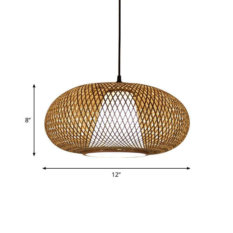 Weerbestendige Gebogen Drum Hanglamp Traditie Bamboe 1 Lamp 12"/14"/16" Brede Houten Hanglamp Kit
