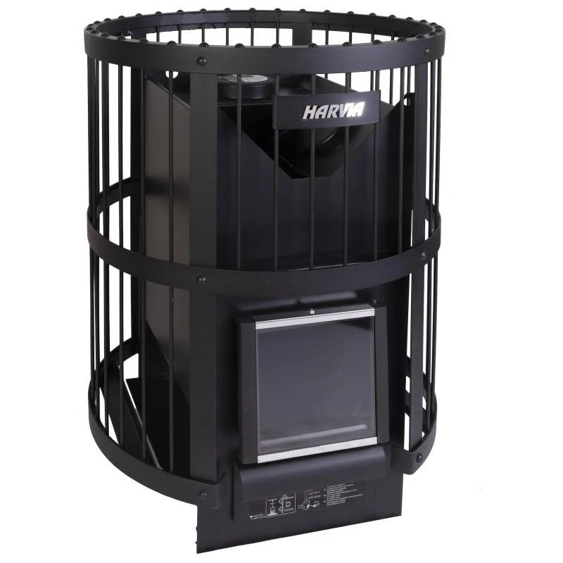 Harvia Legend 150 16kW Wood Burning Stove Package w/ Chimney Kit, Rock Cage, Protective Bedding, Sheath, Stones
