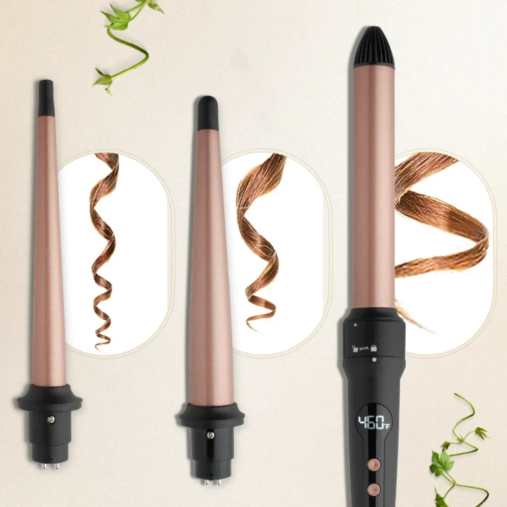 Hot & Hotter 3 1 Interchangeable Digital Curling Wand Set, 1 Count Curling Iron Set, Rose Goud