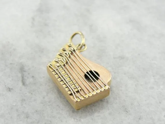 Exquisite 14K Rose Gold Harp Charm or Pendant