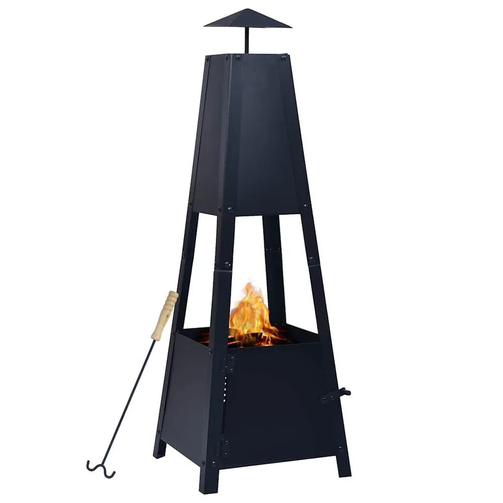 RVS scharnier Vuurplaats 35x35x99 cm staal zwart