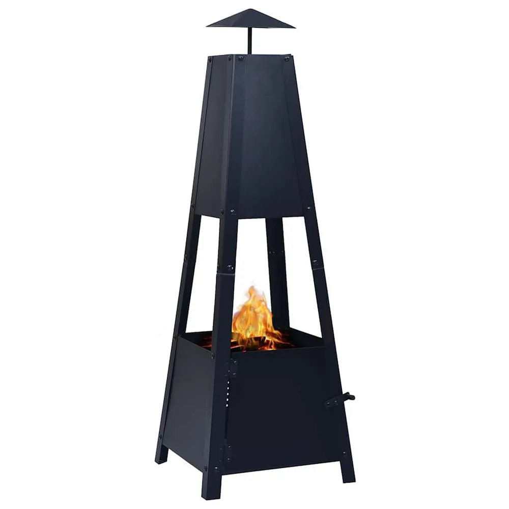 RVS scharnier Vuurplaats 35x35x99 cm staal zwart