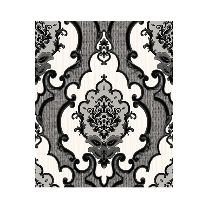Embroidery Medallion Wallpaper Antiek Vinyl Wall Covering Pastel Color Hotel Black