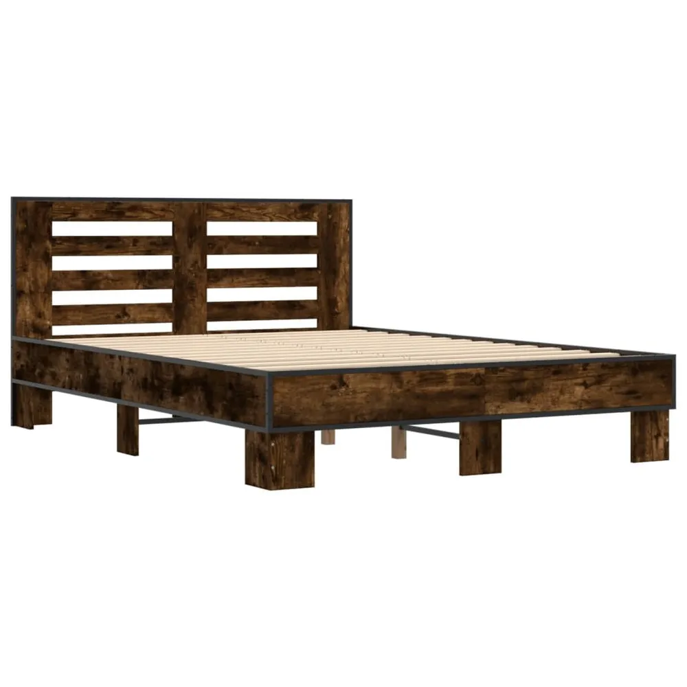 Bedframe bewerkt hout metaal gerookt eikenkleurig 140x200 cm