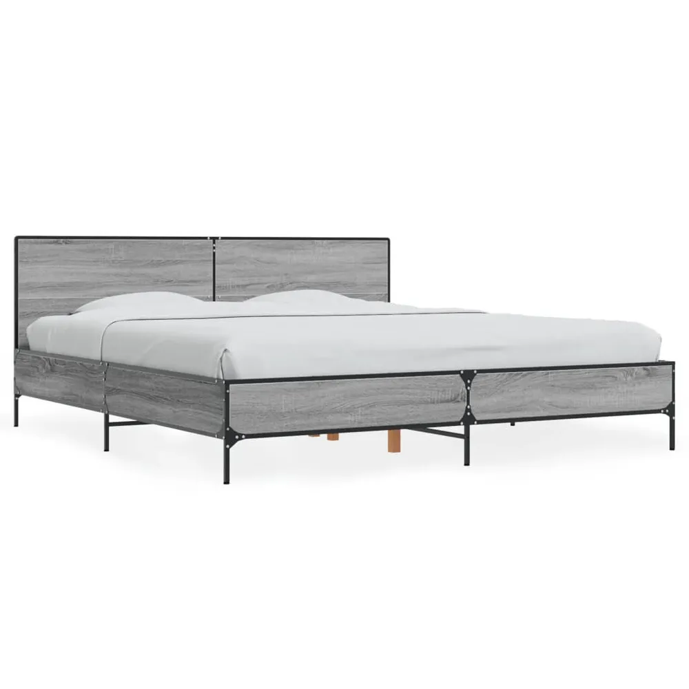Bedframe bewerkt hout metaal grijs sonoma eiken 200x200 cm