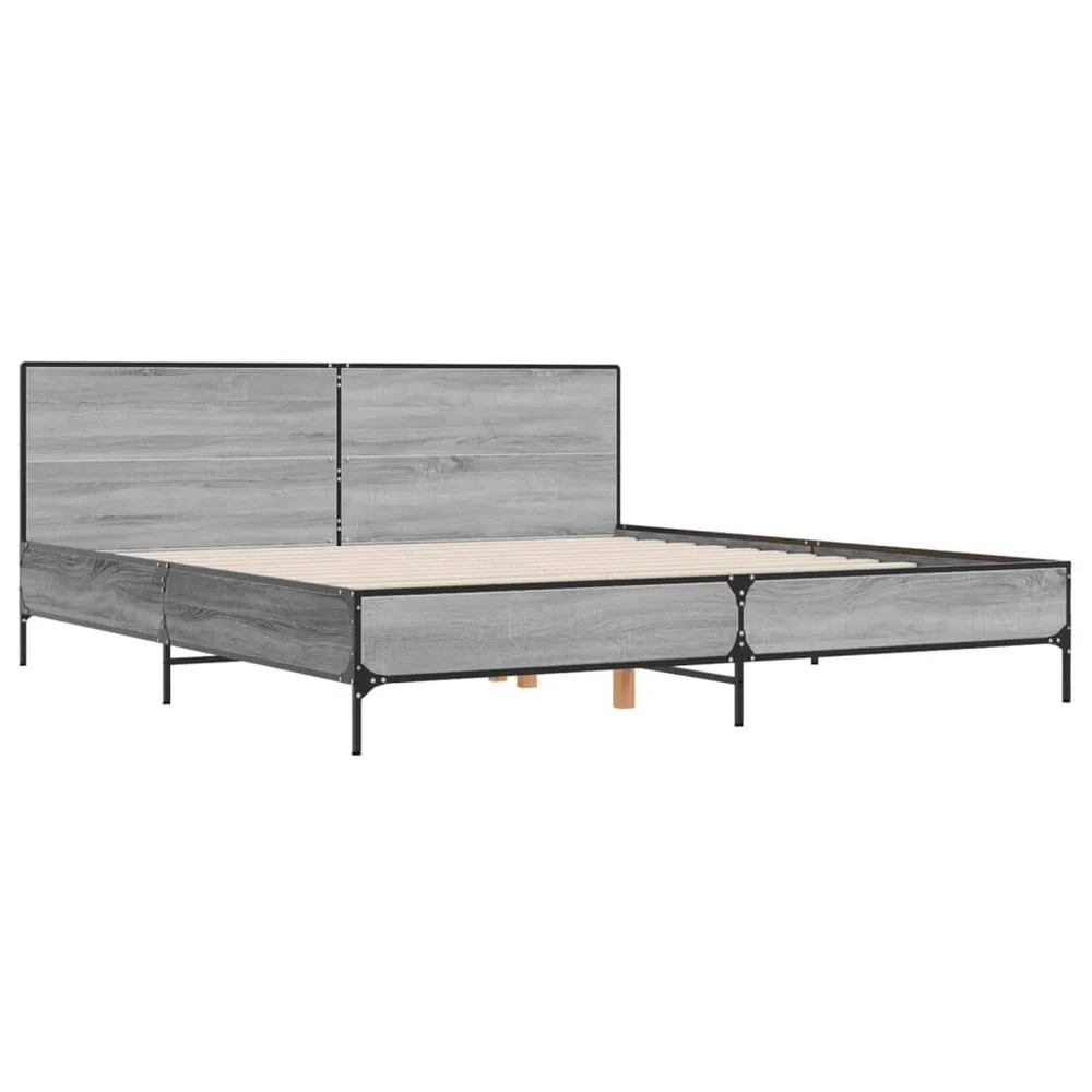 Bedframe bewerkt hout metaal grijs sonoma eiken 200x200 cm