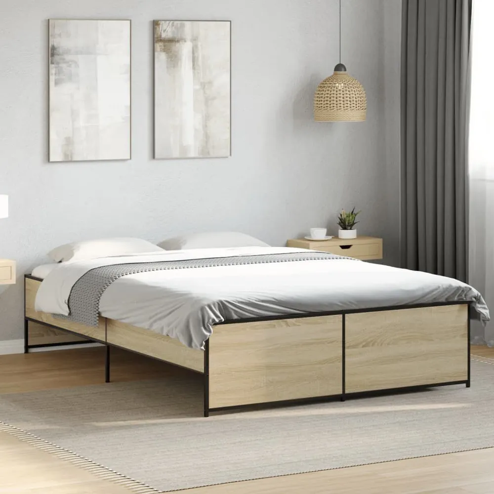 Bedframe bewerkt hout metaal sonoma eikenkleurig 120x190 cm