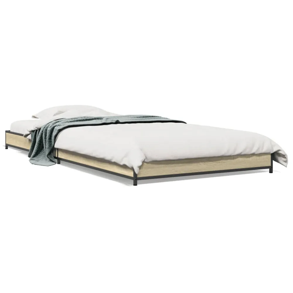 Bedframe bewerkt hout en metaal sonoma eikenkleurig 75x190 cm