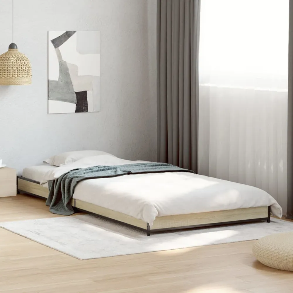 Bedframe bewerkt hout en metaal sonoma eikenkleurig 75x190 cm