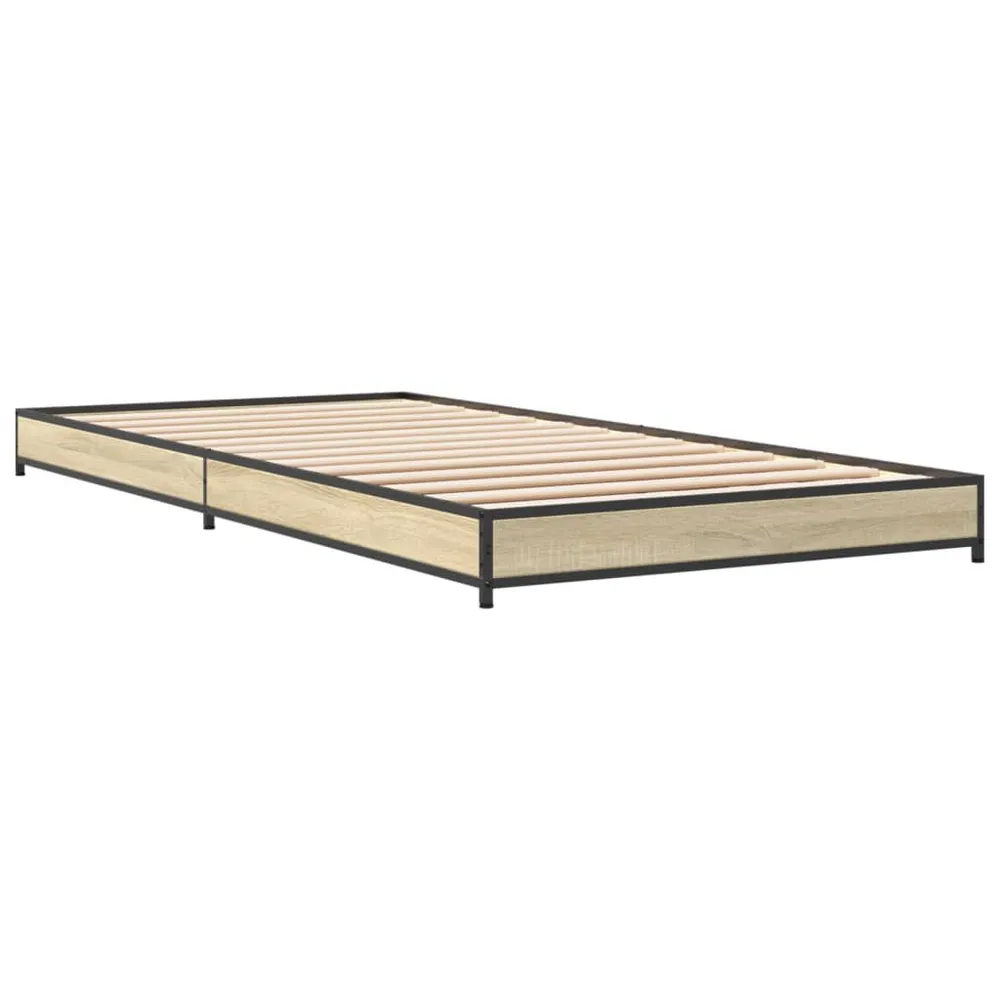 Bedframe bewerkt hout en metaal sonoma eikenkleurig 75x190 cm