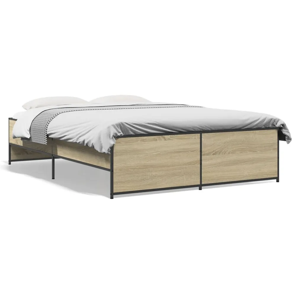 Bedframe bewerkt hout metaal sonoma eikenkleurig 120x190 cm