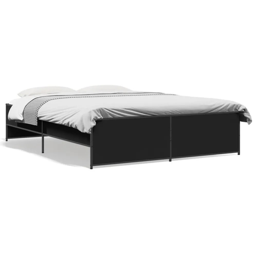 Bedframe bewerkt hout metaal zwart 140x200 cm