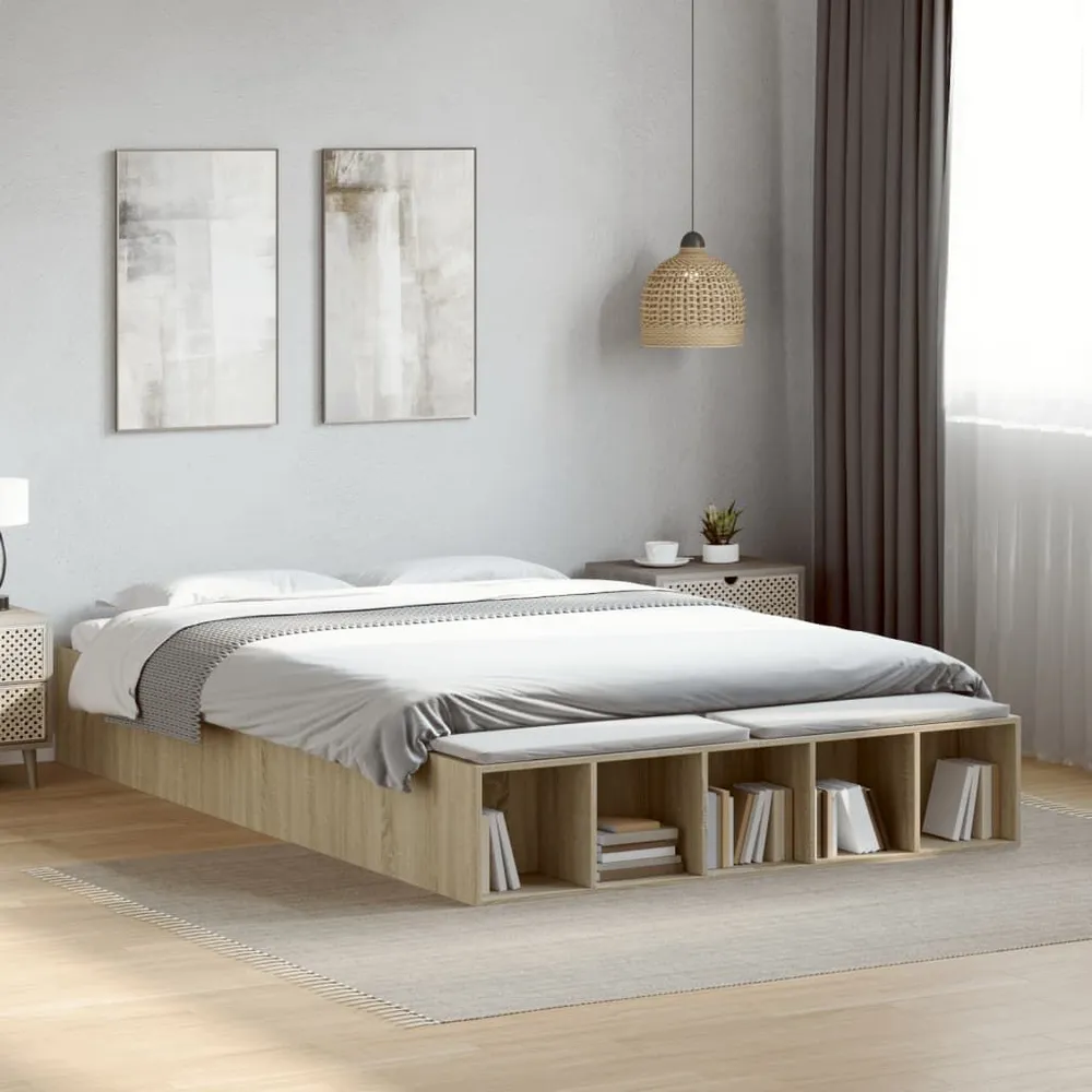 Bedframe bewerkt hout sonoma eikenkleurig 140x200 cm