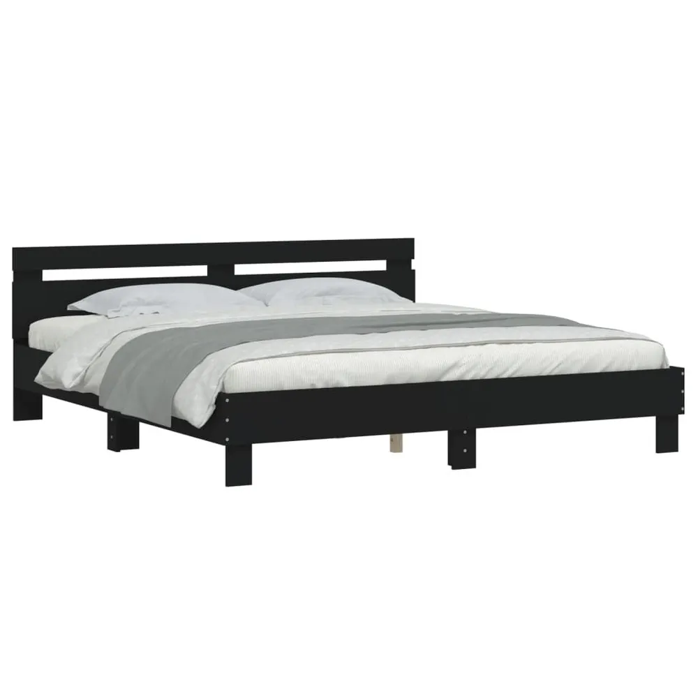 Bedframe met hoofdeinde bewerkt hout zwart 200x200 cm Geschikt voor Dragende Constructies