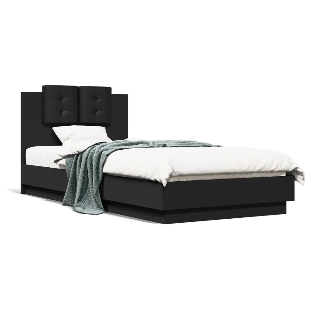 Bedframe met hoofdeinde bewerkt hout zwart 90x200 cm CE-Gemarkeerd