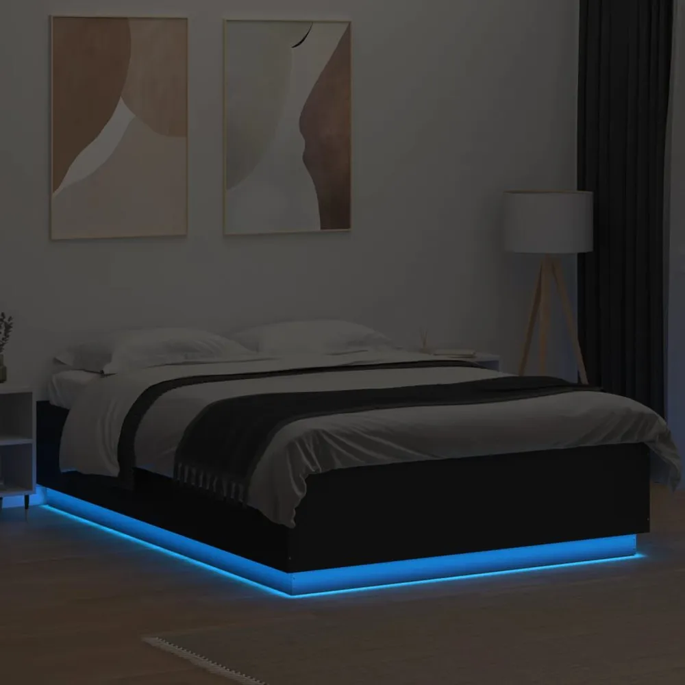 Bedframe met LED-verlichting bewerkt hout zwart 160x200 cm