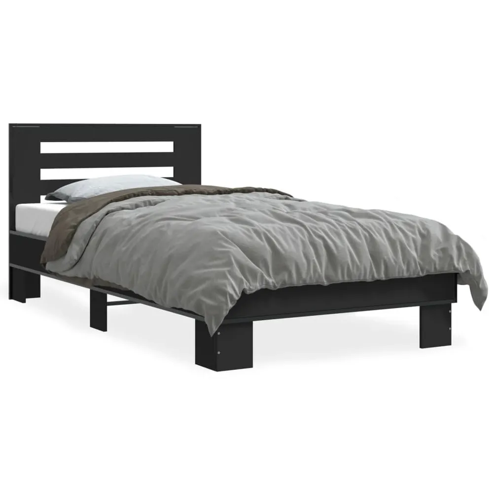 Buitenmuur Bedframe bewerkt hout en metaal zwart 90x200 cm