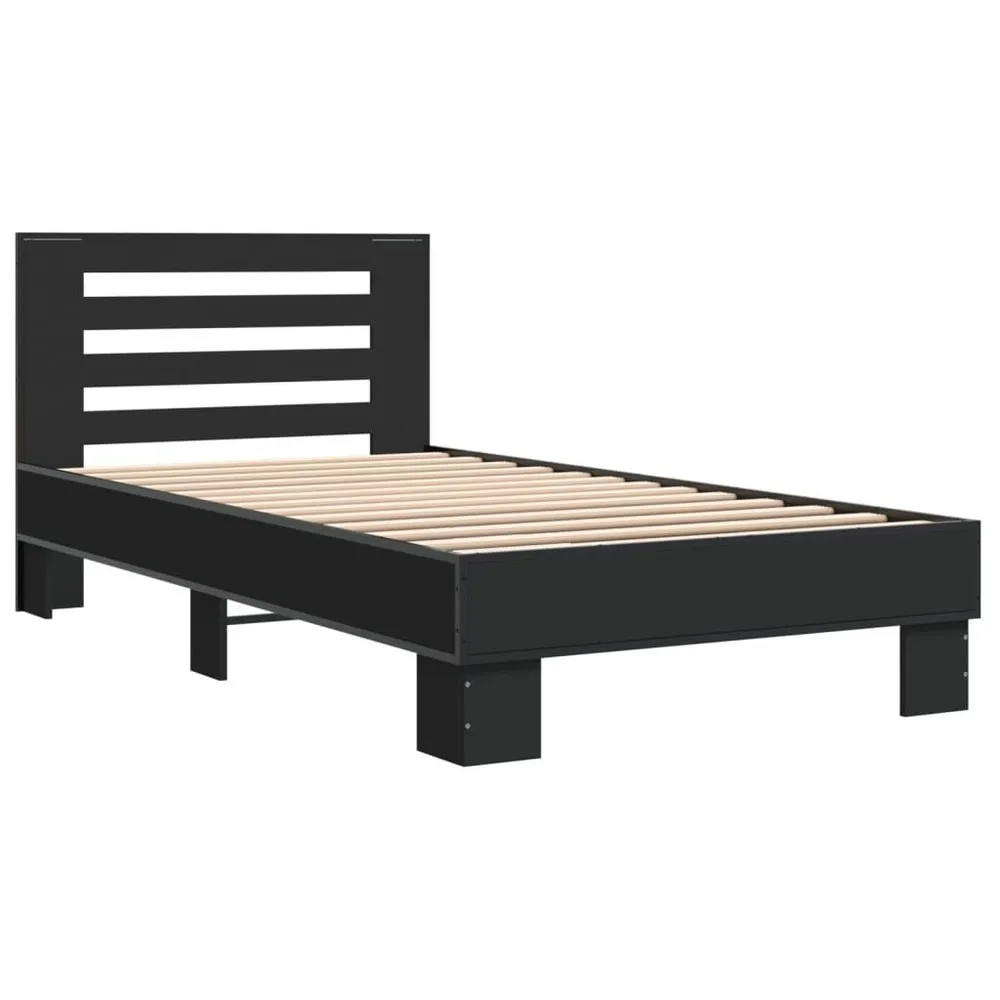 Buitenmuur Bedframe bewerkt hout en metaal zwart 90x200 cm
