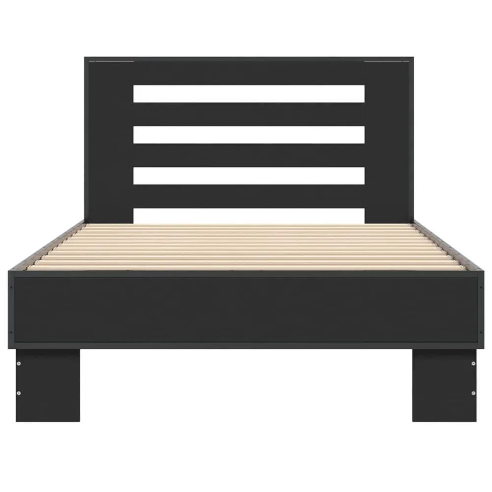 Buitenmuur Bedframe bewerkt hout en metaal zwart 90x200 cm