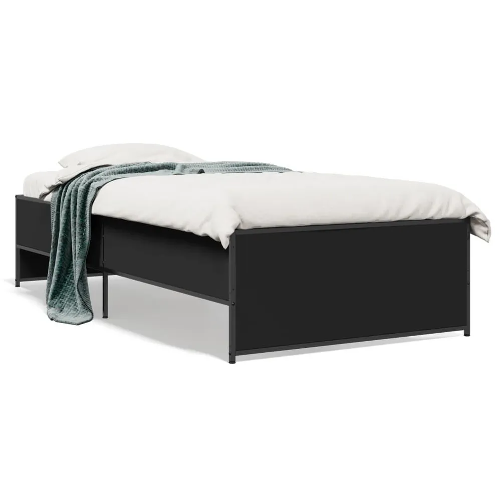 Buitenmuur Bedframe bewerkt hout en metaal zwart 90x200 cm