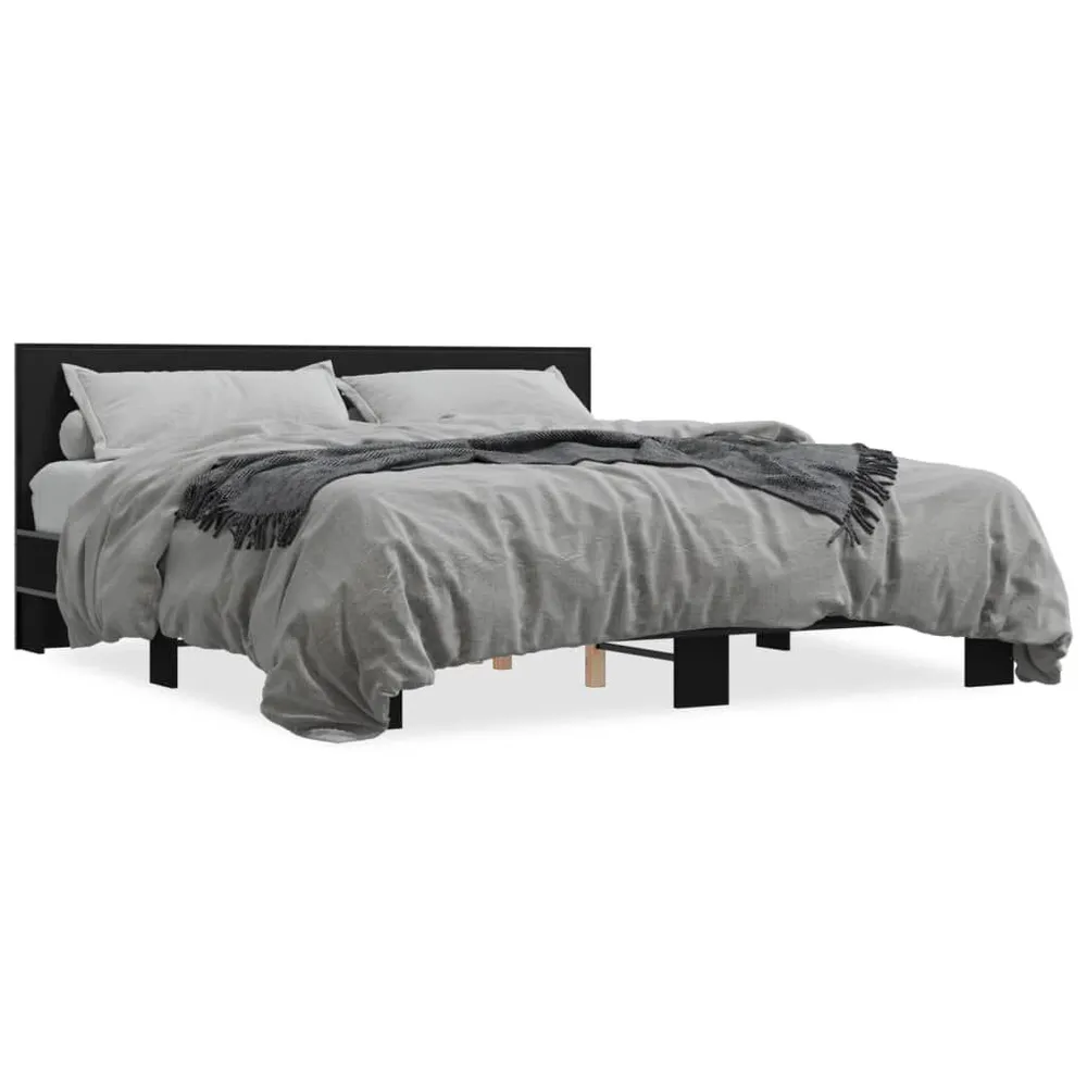 Dakreparatie Bedframe bewerkt hout metaal zwart 200x200 cm