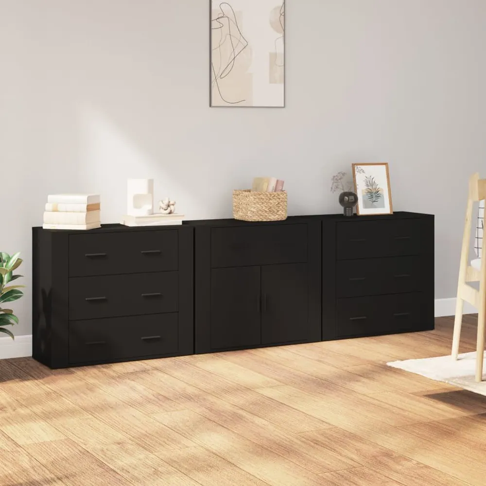 Dressoirs 3 st bewerkt hout zwart Eco-Vriendelijke Samenstelling