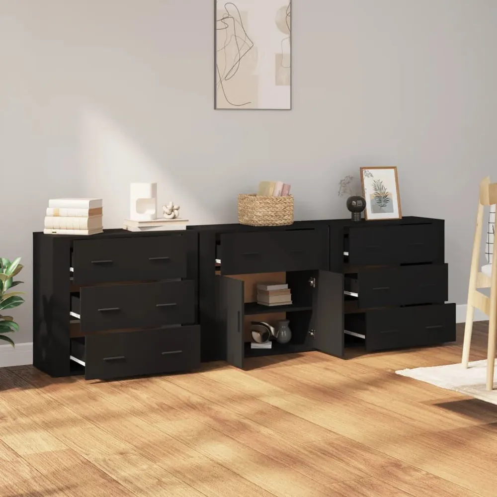 Dressoirs 3 st bewerkt hout zwart Eco-Vriendelijke Samenstelling