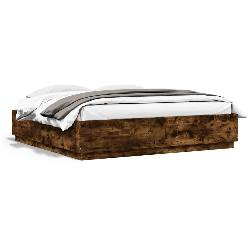 Premium Bouw Bedframe bewerkt hout gerookt eikenkleurig 200x200 cm