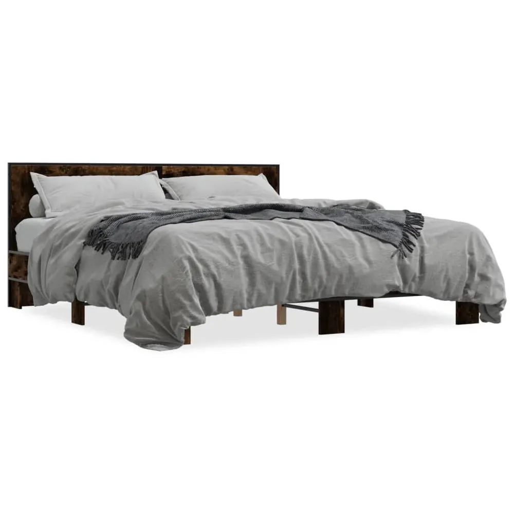 Professionele Kwaliteit Bedframe bewerkt hout metaal gerookt eikenkleurig 200x200 cm