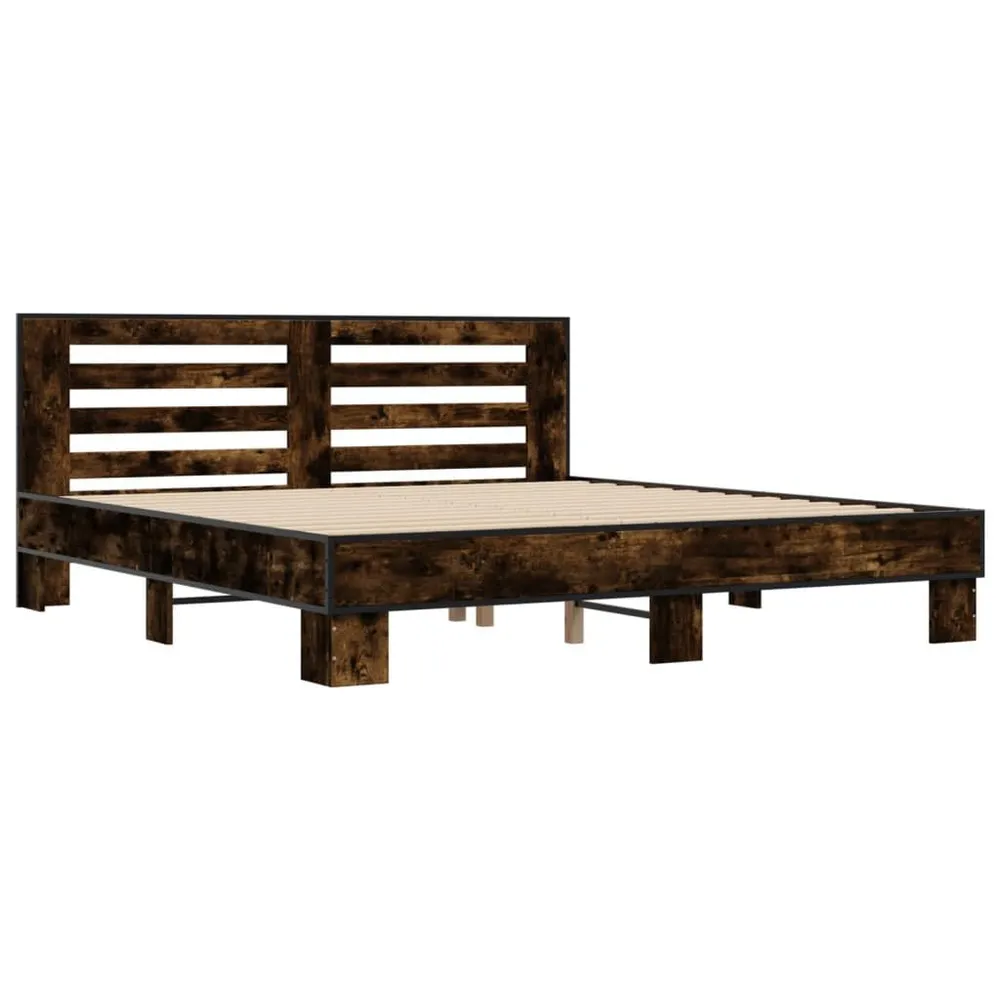 Professionele Kwaliteit Bedframe bewerkt hout metaal gerookt eikenkleurig 200x200 cm