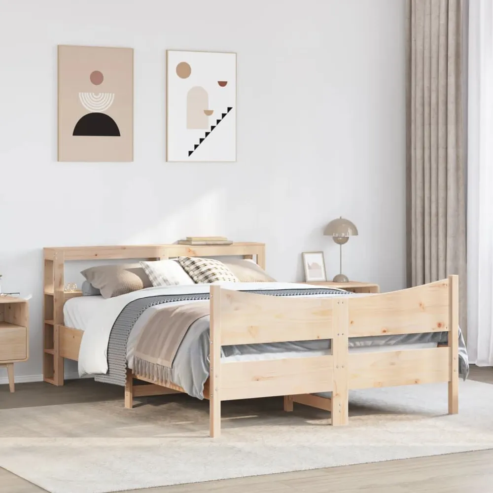 Bedframe met hoofdbord massief grenenhout 140x190 cm