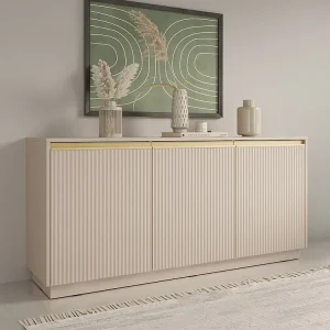 Buffetkast met 3 deuren van mdf - Natuurtint en goudkleurig - POSINIA