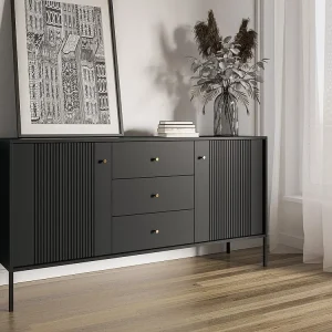 Buffetkast met 2 deurtjes en 3 lades MDF - Zwart - DEMASIA