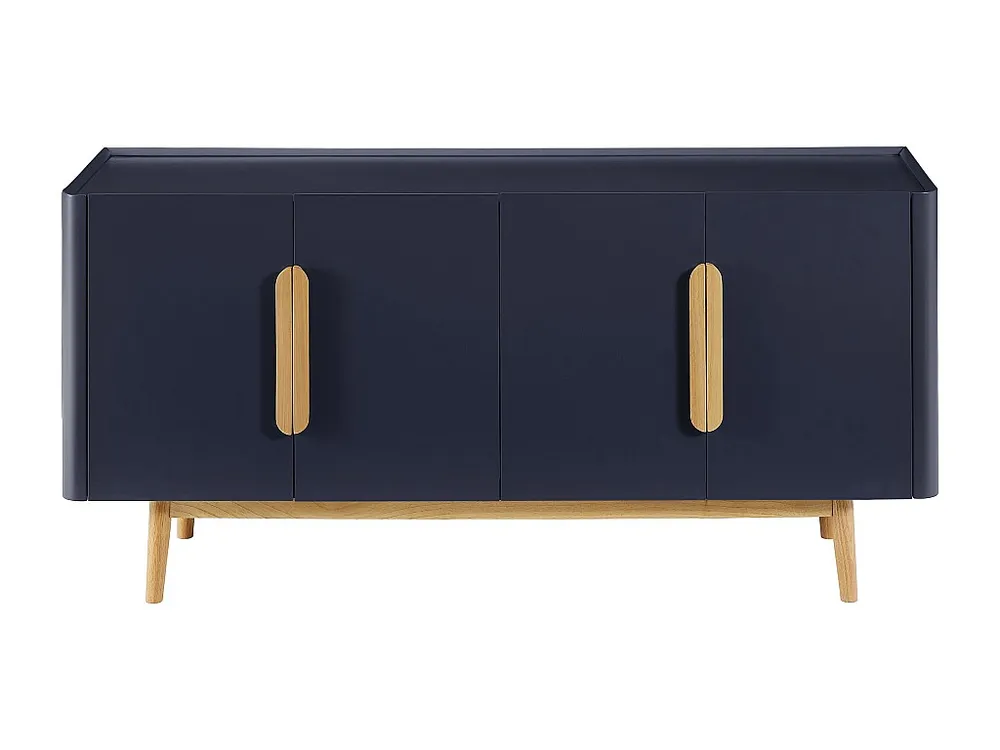 Buffetkast met 4 deurtjes van mdf en hevea - Blauw en zacht naturel - DUNELON