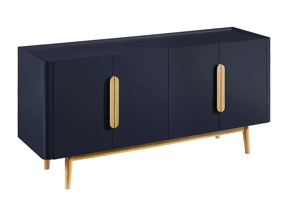 Buffetkast met 4 deurtjes van mdf en hevea - Blauw en zacht naturel - DUNELON