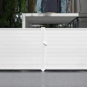 Draaipoort van aluminium B397 x H181 cm wit - NAZARIO