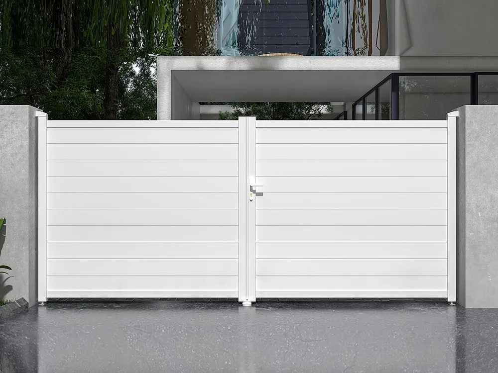 Draaipoort van aluminium B397 x H181 cm wit - NAZARIO