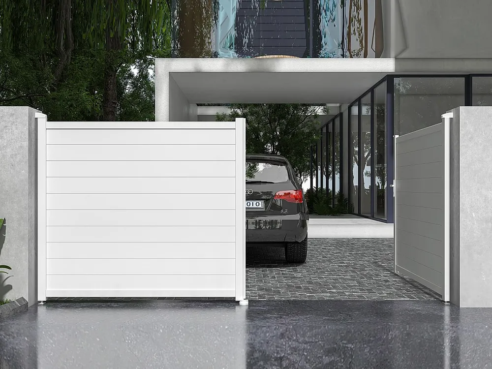 Draaipoort van aluminium B397 x H181 cm wit - NAZARIO