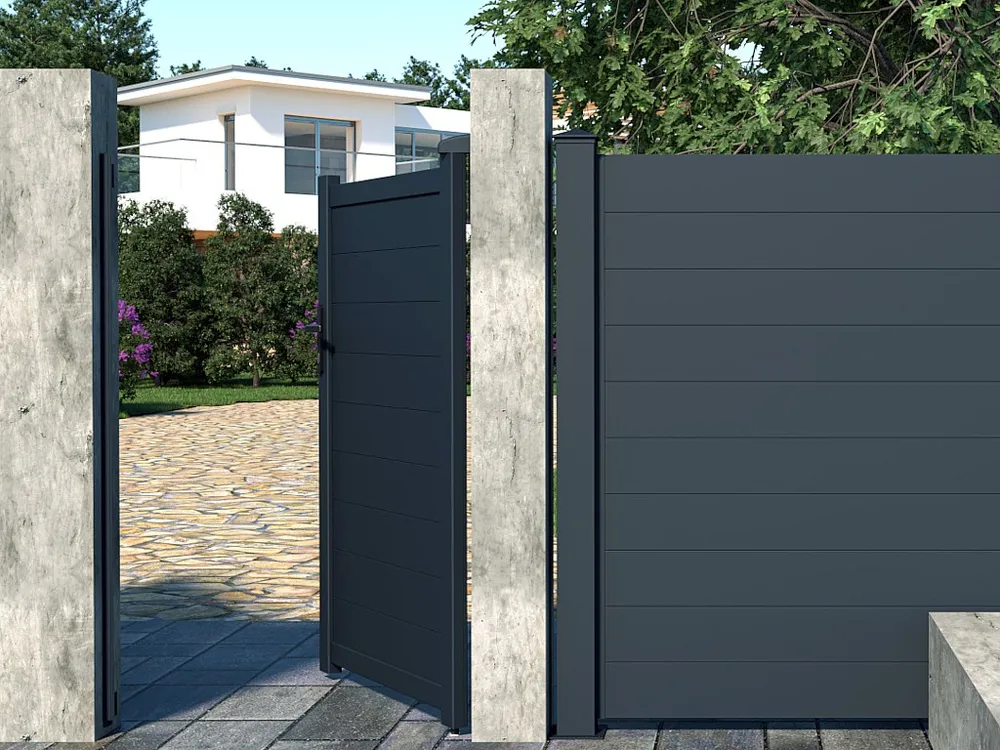 Draaipoort van aluminium NAZARIO antraciet - L103 x 166 cm - Koop nu schappelijk online