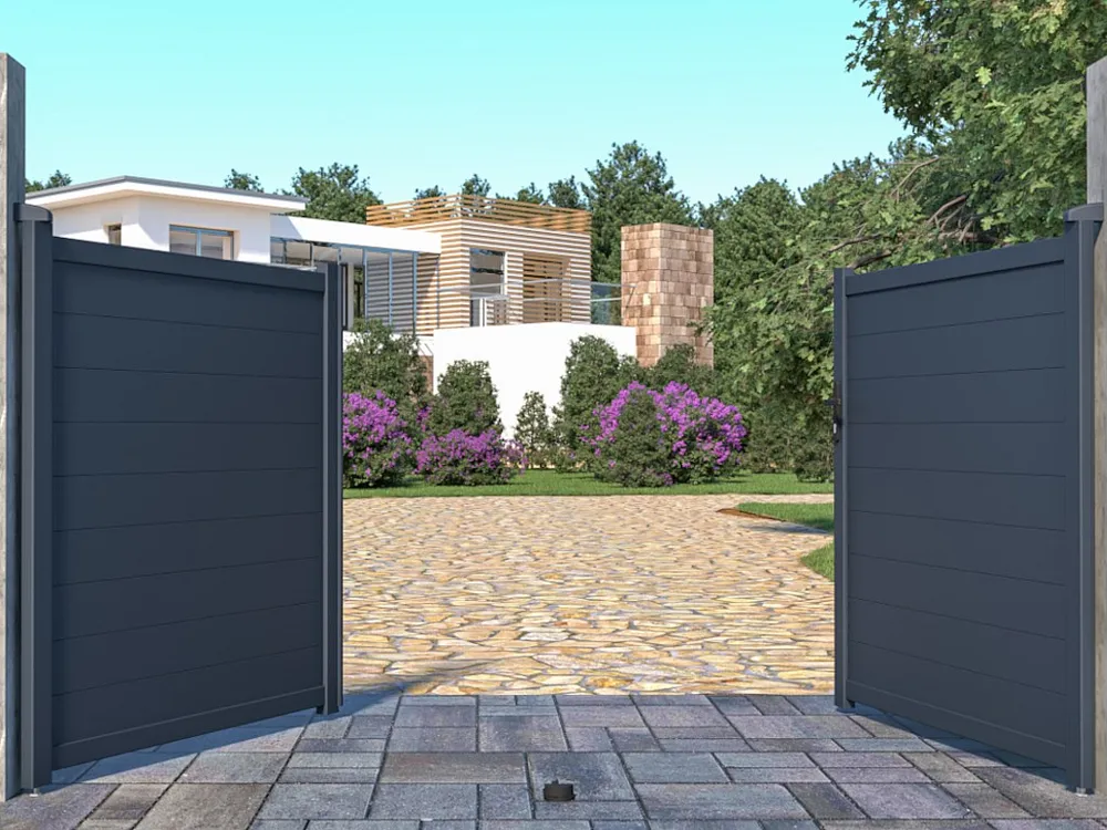Draaipoort van aluminium NAZARIO antraciet - L305 x 166 cm - Koop nu betaalbaar online