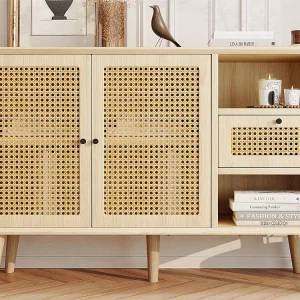 Dressoir met 2 deuren, 1 lade en 2 nissen MDF - rotaneffect - natuurlijke kleur