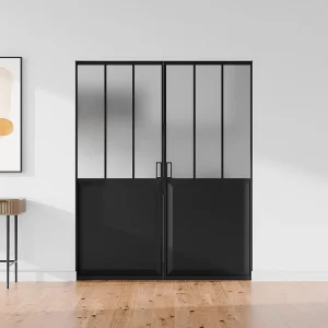 Dubbele schuifdeur met schuifsysteem van mat glas, 2 x H205 x L93 cm, ARTISTO II