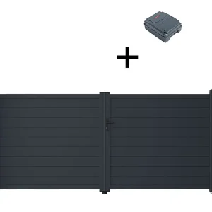 Gemotoriseerde draaipoort van aluminium antraciet NAZARIO - L355 x 166cm + Motor RIVE