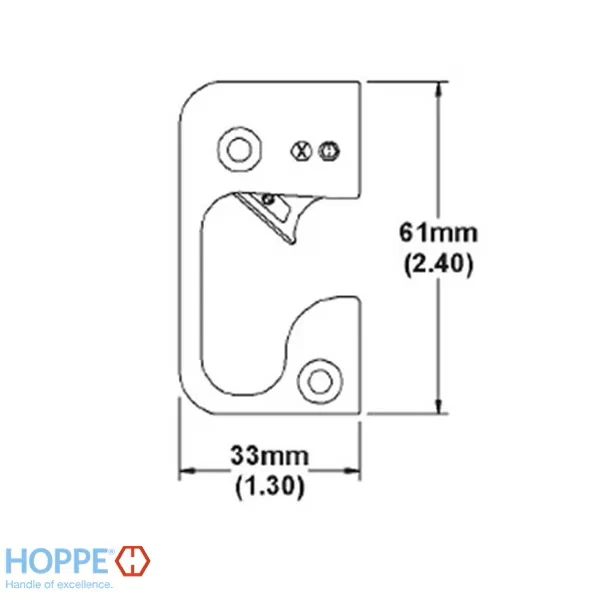 Hoppe Strike Plate, RA6133, Auto-Release Roller, 1.30 x 2.40 -Brass Finished