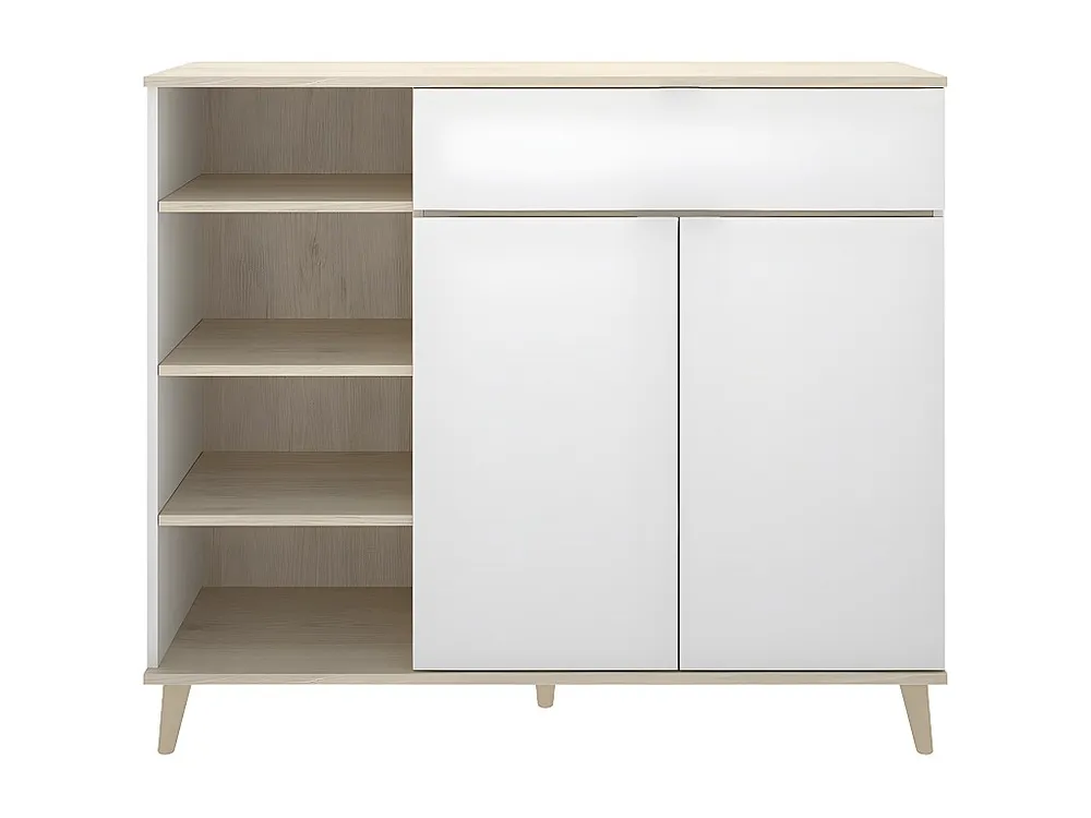 Keukenbuffet WAJDI - 2 deuren, 1 lade en 4 nissen - Wit en eiken - Koop nu online