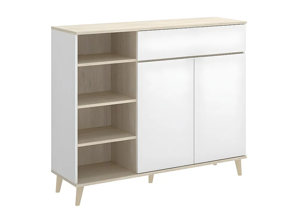 Keukenbuffet WAJDI - 2 deuren, 1 lade en 4 nissen - Wit en eiken - Koop nu online
